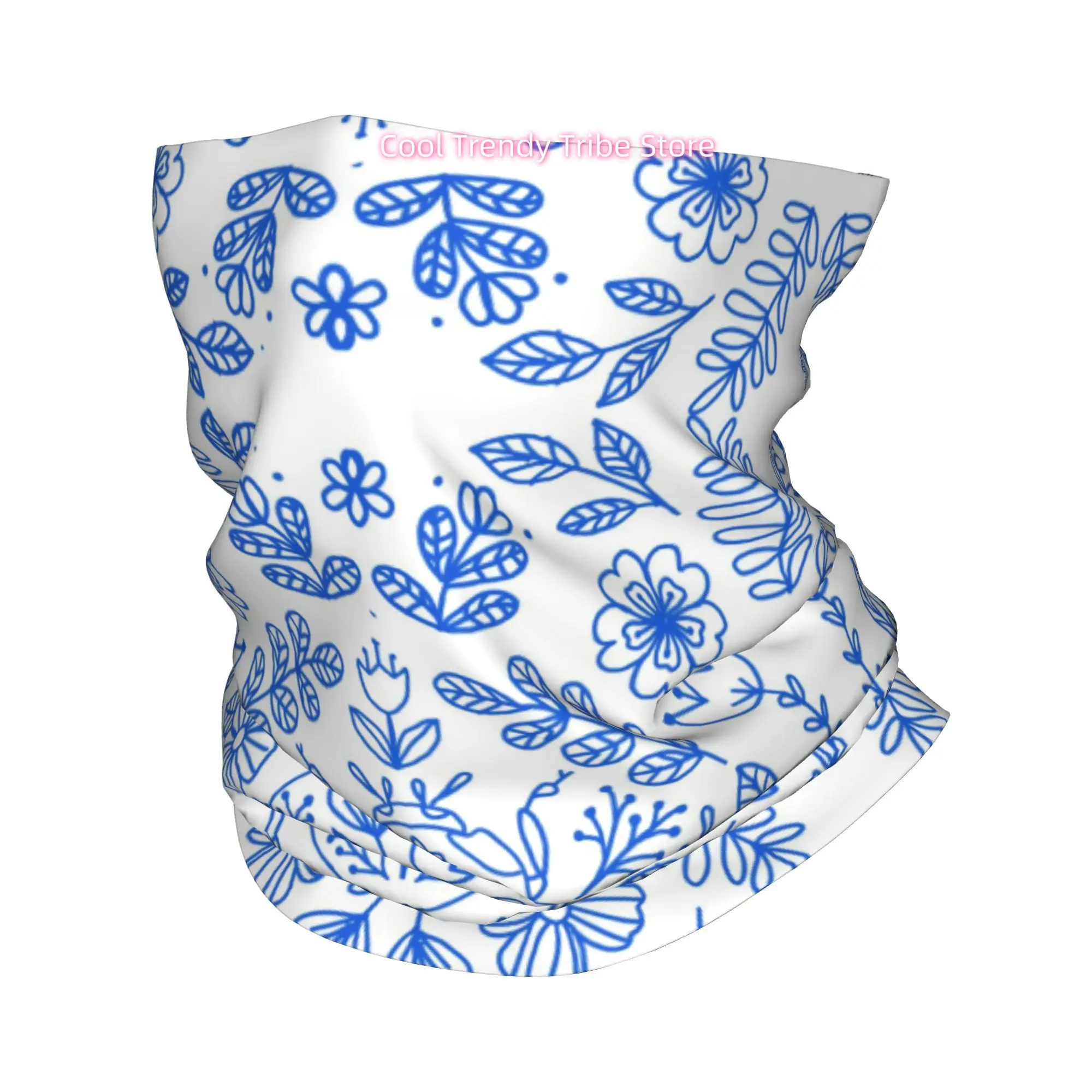 Men'S Fashion Head Scarf - Blauwe lijn retro scarab bloemenlijn kunst
