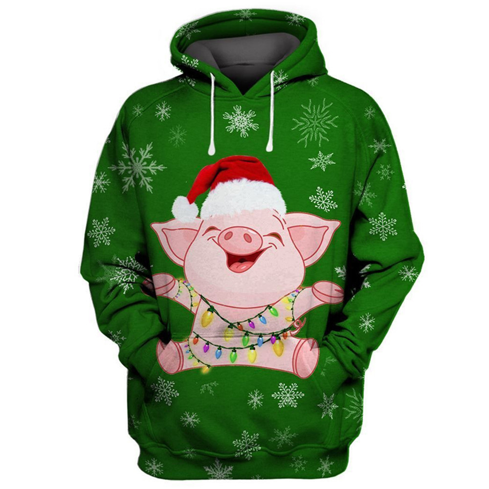 Mens Xmas Fashion - HX Grappig Piggy Kerst Hoodies Mode