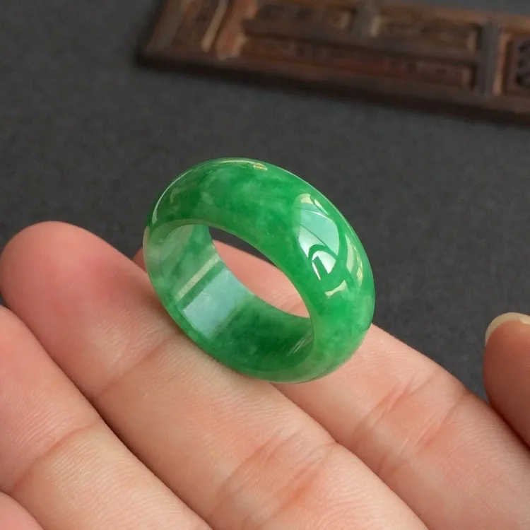 Men'S Fashion Rings - Natuurlijke Groene Jade Ring Jadeite Amulet