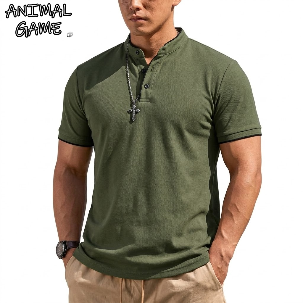 Men'S Fashion Polo - Zomer Henley-shirt met korte mouwen Heren
