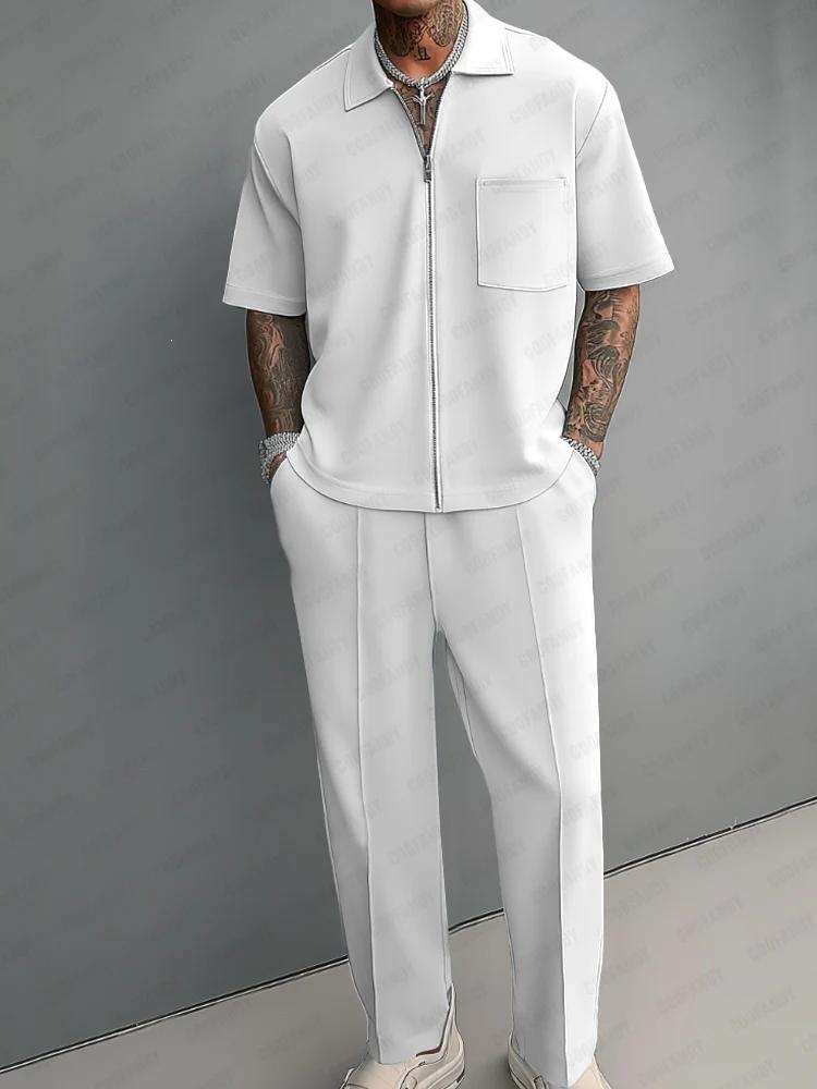 Men'S Fashion Polo - Heren 2-delige outfit, half-rits polo shirt