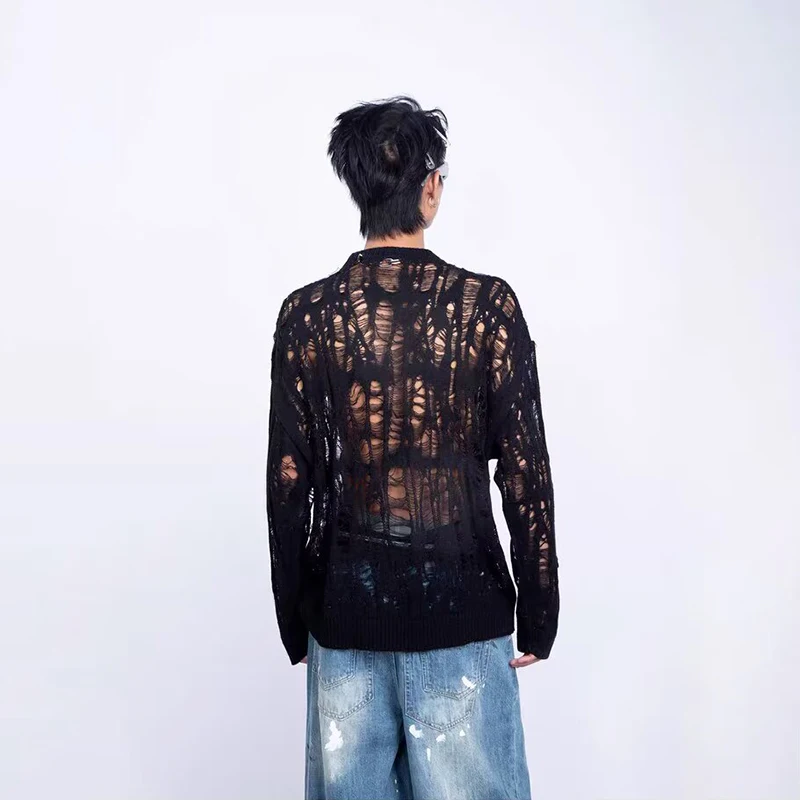 Vintage Ripped Hollow Out Mesh - Turtleneck Sweater Men recensie en prijs