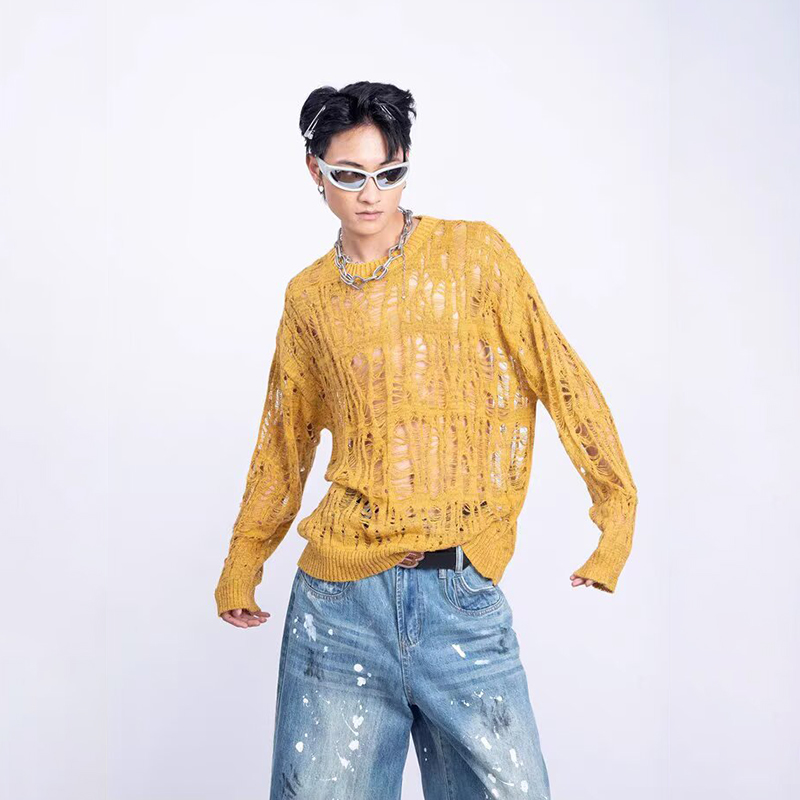 Vintage Ripped Hollow Out Mesh - Turtleneck Sweater Men recensie en prijs