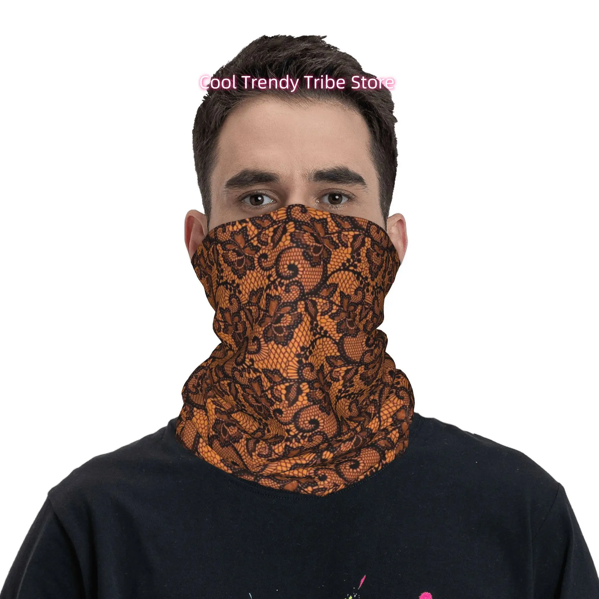 Oranje zwart kant bloemen goti - Men'S Fashion Head Scarf recensie en prijs